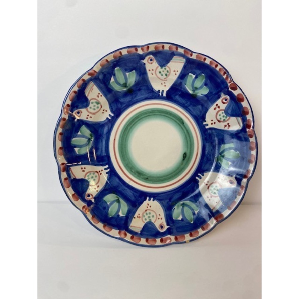 Ceramica Solimene Vietri Italy Hand Painted Chicken Folk Art Scalloped Plate 10"